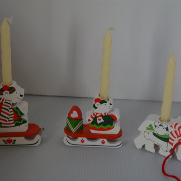 VTG Christmas Polar Bear Express Candle Train Wooden Painted Set Taiwan Decor - Picture 3 of 7